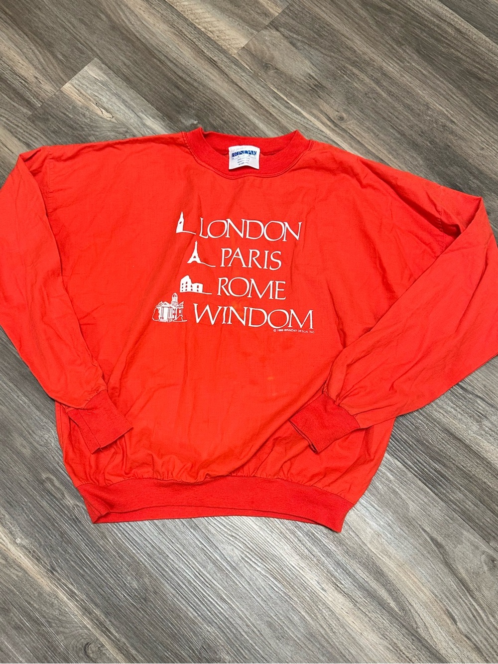 Vintage 1989 Brindar Sport London Paris Rome Windom Red Pullover Sweatshirt